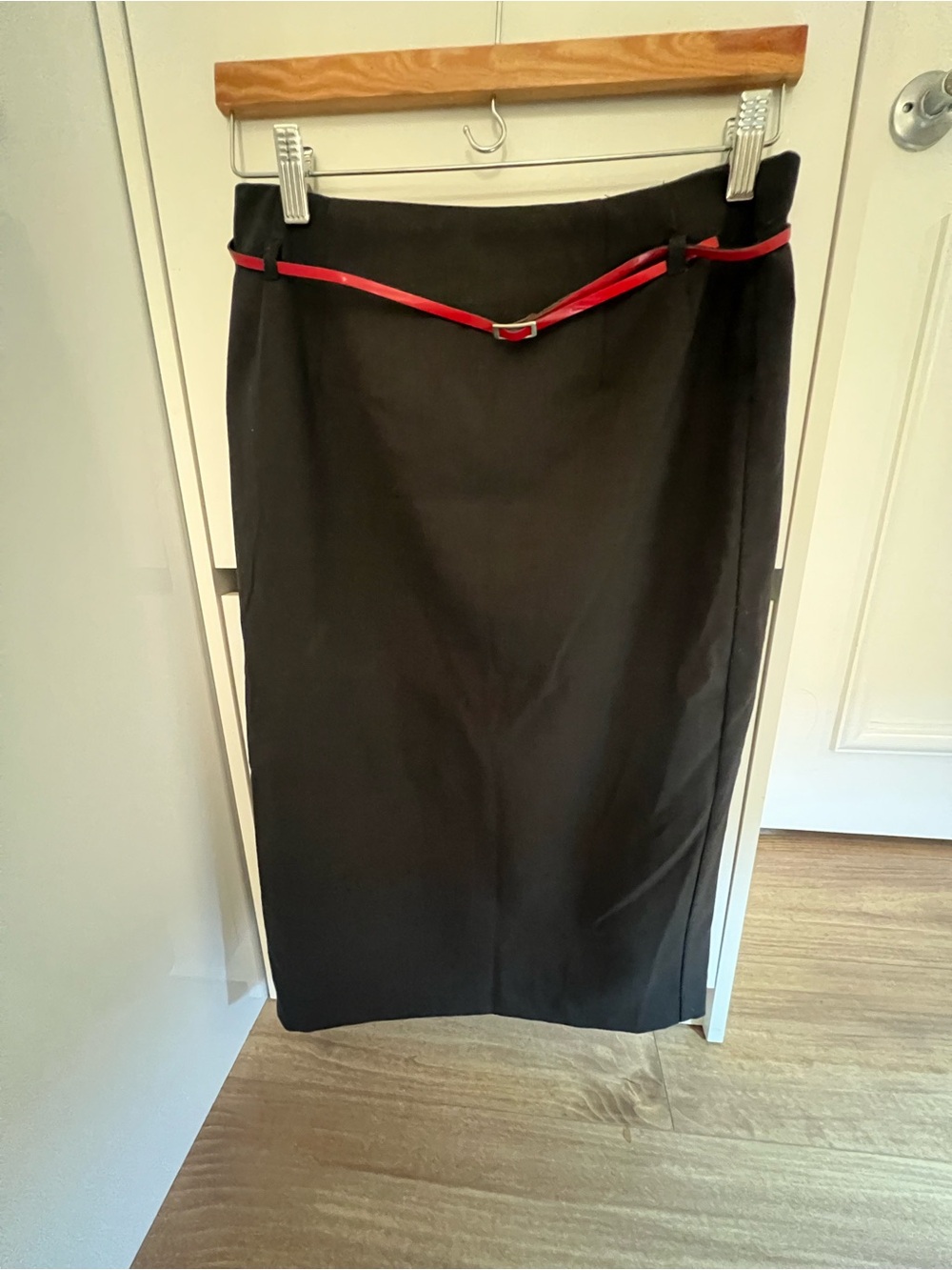 Express Black Pencil Skirt with Slim Red Belt